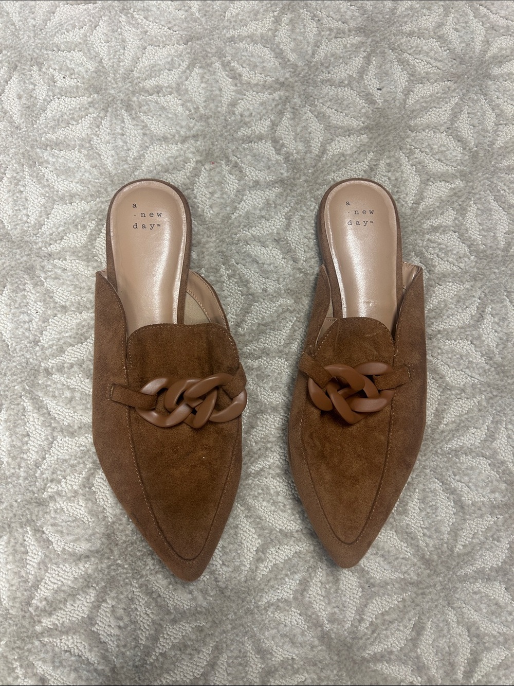 a new day Brown Suede Pointed-Toe Chain Mules